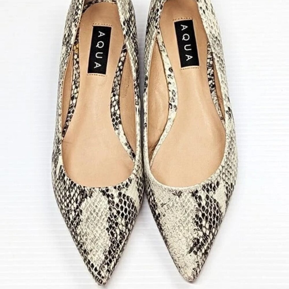 Aqua Women's Abel Snake Embossed Point Toe Flats Size 7 M